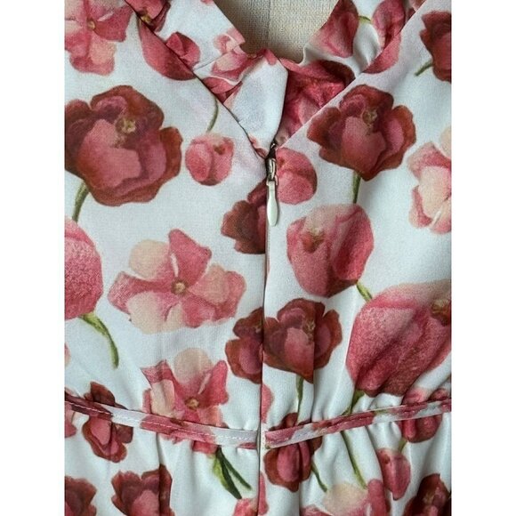 Samantha Sipos Ivory And Red Strawberry Floral Print Ruffle Midi Dress Size M - Picture 9 of 12